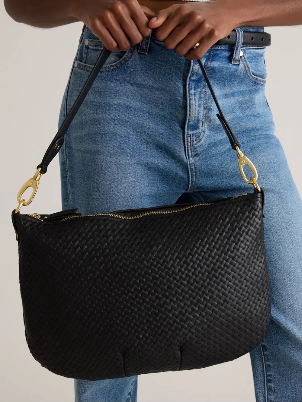 Quince Black Sloane Handwoven Shoulder Bag
